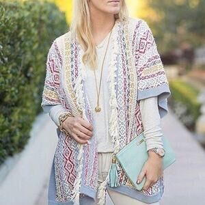 Cabi Cardigan Sweater XS Small Siesta Poncho Cotton Blend Colorful 5001